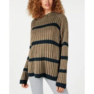 PAPERMOON Brown/Black Striped Cotton Mock-neck Sweater SMALL